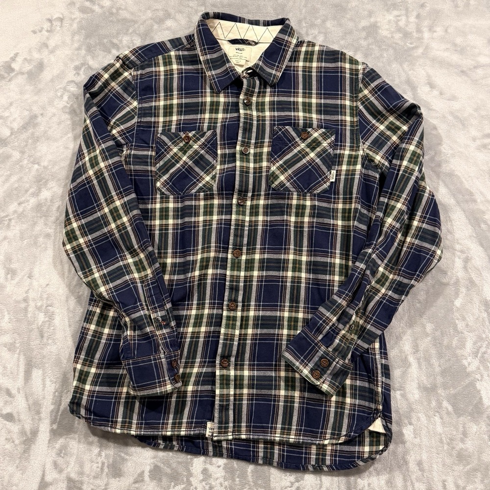 VANS Off The Wall Flannel Buffalo Plaid Shirt Men's Medium Blue with Green